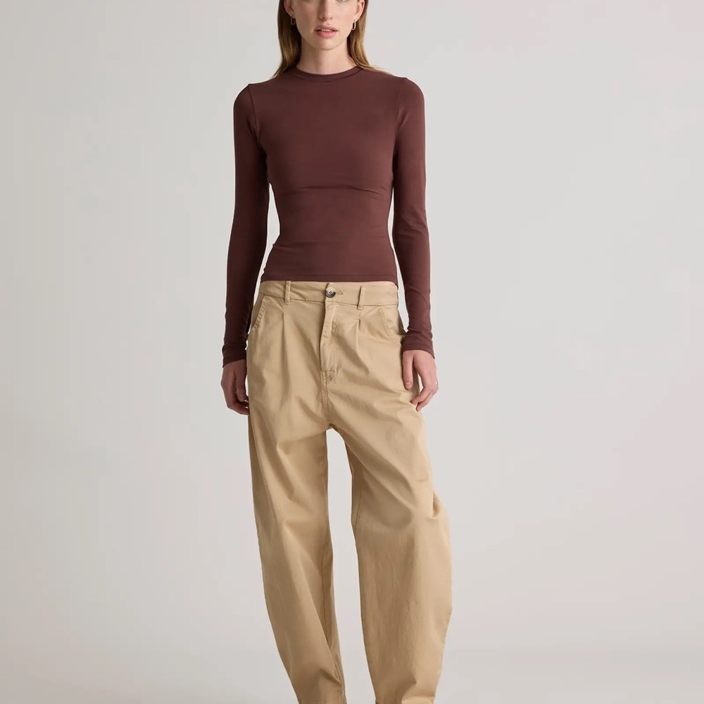 Stretch Cotton Jersey Fitted Long Sleeve T-Shirt